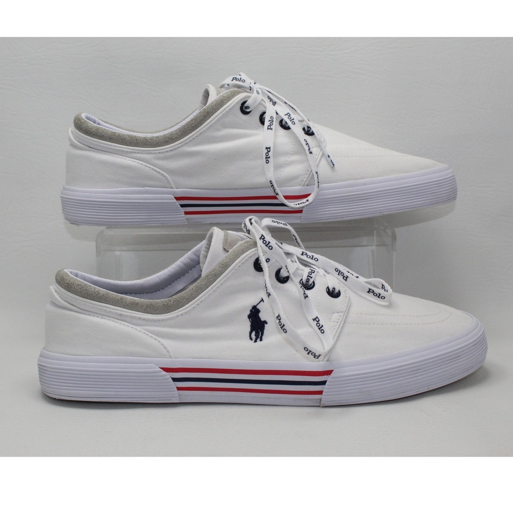 Polo Ralph Lauren Faxon Low White Canvas Suede Sneakers Mens 10.5D Logo Laces